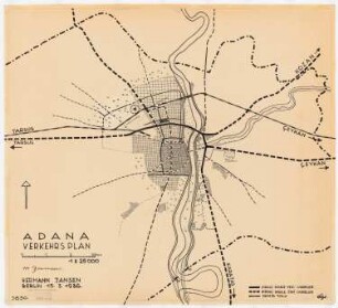 Stadtplanung, Adana Gesamtbebauungsplan: Übersichtsplan und Hauptverkehrslinienplan 1:25000, Maßstabsleiste
