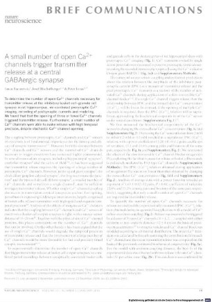 A small number of open Ca2+ channels trigger transmitter release at a central GABAergic synapse