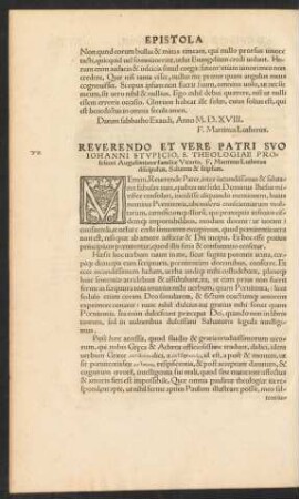 Reverendo Et Vere Patri Suo Iohanni Stupicio ... F. Martinus Lutherus discipulus, Salutem & seipsum.