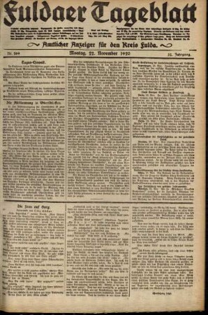 Ausgabe vom Montag, den 22. November 1920.