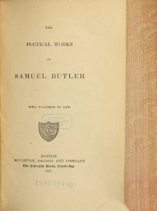 The poetical works of Samuel Butler. 1/2