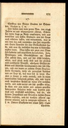 27. Ein Rescript der Königinn Christina