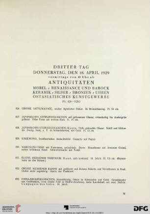 Antiquitäten: Möbel / Renaissance und Barock Keramik / Silber / Bronzen / Uhren / Ostasiatisches Kunstgewerbe (Nr. 826-1125)