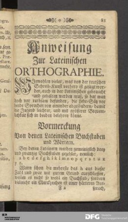 Anweisung zur lateinischen Orthographie.