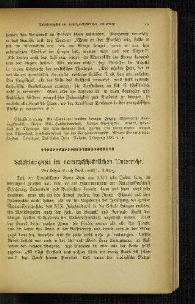 Selbsttätigkeit im naturgeschichtlichen Unterricht