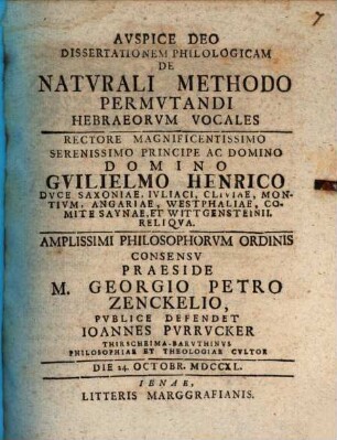 Diss. philol. de naturali methodo permutandi Hebraeorum vocales