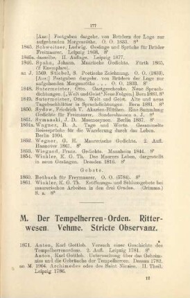 M. Der Tempelherren-Orden. Ritterwesen. Vehme. Stricte Observanz