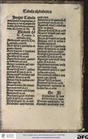 Incipit tabula principalium sententiarum et punctorum in hoc compendio ordine alphabetico contentorum.