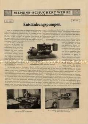 Werbeprospekt der Siemens-Schuckert Werke für die Siemen-Entstäubungspumpe (Staubsauger); Berlin, 1. Juni 1908