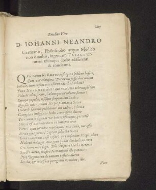Erudito Viro D. Iohanni Neandro Germano, Philosopho atque Medico non è multis, ingenuam Tabaci virtutem usumque doctè edisserenti & enucleanti.