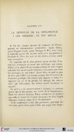 Chapitre VIII. La querelle de la Renaissance. I. Les origines: Le XVI. siécle