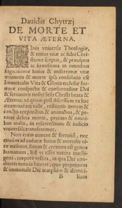 Davidis Chytraei De Morte Et Vita Aeterna.