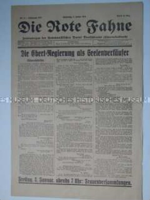 Tageszeitung "Die Rote Fahne" zur Gründung der KPD
