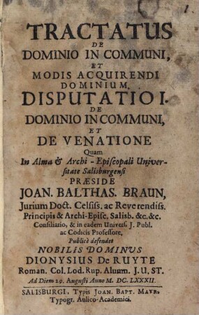 Tractatus de dominio in communi, et modis acquirendi dominium : Disp. I.