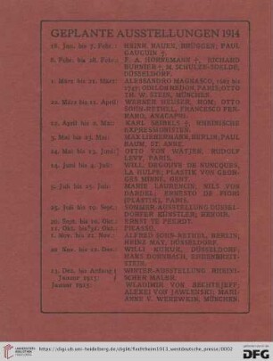 Geplante Ausstellungen 1914