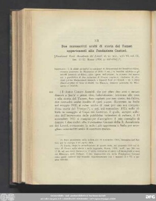 XII. Due manoscritti arabi di storia del Yemen appartenenti alla Fondazione Caetani.