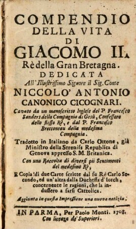 Compendio della vita di Giacomo II, re d'Inghilterra