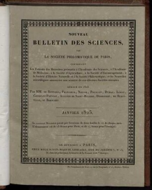 Nouveau Bulletin Des Sciences, Par La Société Philomatique De Paris. Janvier 1825.