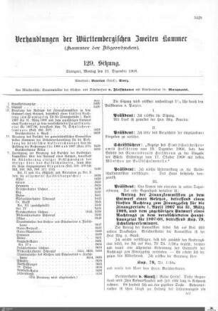 129. Sitzung, Stuttgart, 21.12.1908