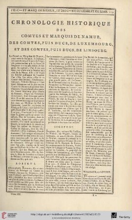 Chronologie historique des comtes et marquis de Namur, des comtes, puis ducs, de Luxembourg, et des comtes, puis ducs, de Limbourg