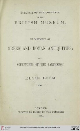 Band 1: The sculptures of the Parthenon: Elgin room