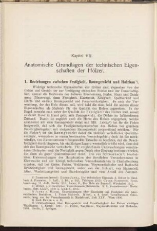 Kapitel VII. Anatomische Grundlagen der technischen Eigenschaften der Hölzer.