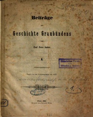 Beiträge zur Geschichte Graubündens, 1.