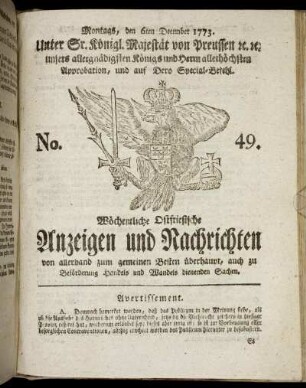 No. 49. Montags, den 6ten December 1773.