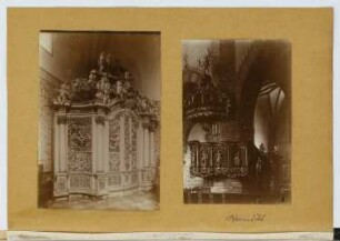 Kirche, Wormditt: Ansicht Beichtstuhl, Ansicht Kanzel (aus: Skizzen- und Fotoalbum 20)