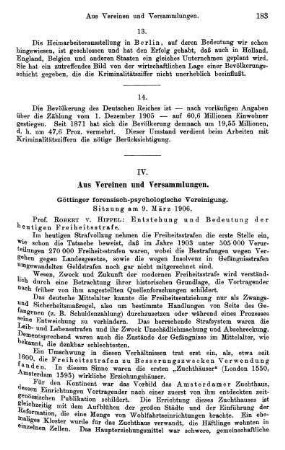 183-185, Göttinger forensisch-psychologische Vereinigung. Sitzung am 9. März 1906