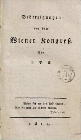 Beherzigungen vor dem Wiener Kongress