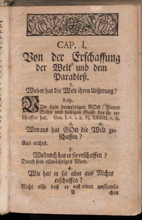 Cap. I. Von der Erschaffung der Welt und dem Paradieß.