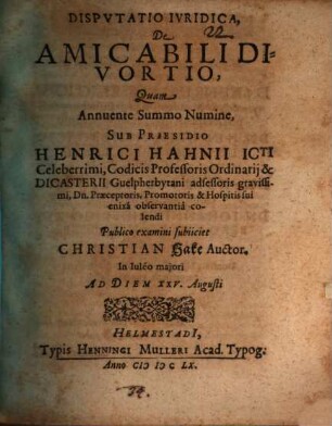 Disp. iur. de amicabili divortio