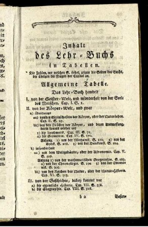 Inhalt des Lehr-Buchs in Tabellen.