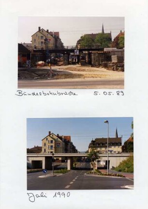 Umbau der B239 vorher - nachher. Bundesbahnbrücke Paulinenstraße. Kreuzung Wotanstraße, Industriestraße