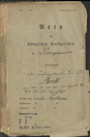 Kirchenbuchduplikat der katholischen Gemeinde Bork (G 1850-1874). (Gemeinde: Bork, katholische Gemeinde)