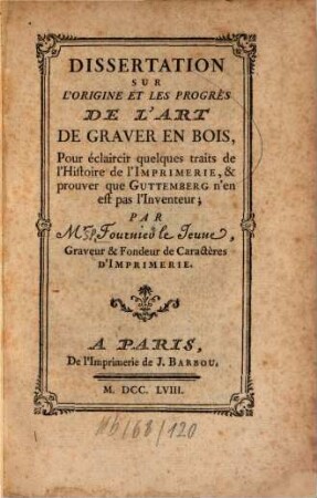 Dissertation sur l'origine et les progrès de l'art de graver en bois