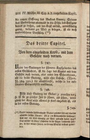 Das dritte Capitel. Von dem eingekeilten Kopfe, mit dem Gesichte nach vornen.
