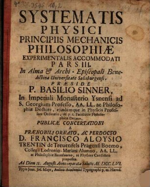 Systematis physici, principiis mechanicis philosophiae experimentalis accomodati, 3