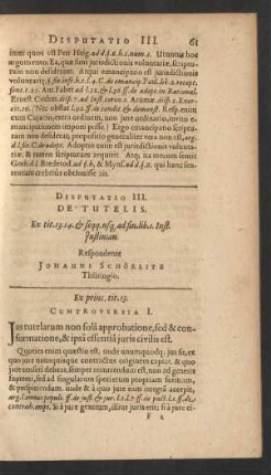 Disputatio III. De Tutelis ... Respondente Johanne Schörlitz Thüringio
