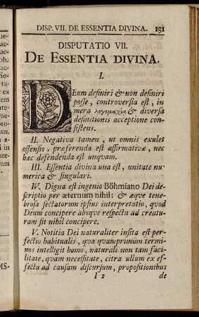 Disputatio VII. De Essentia Divina