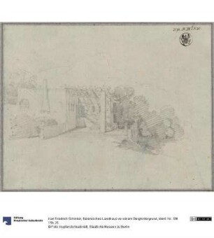 Italienisches Landhaus vor einem Berghintergrund