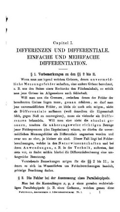 Capitel I. Differenzen und Differentiale. Einfache und mehrfache Differentiation.
