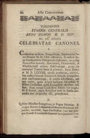 Toruniensis Synodi Generalis Anno Domini M. D. XCV. Die XXI Augusti Celebratae Canones.