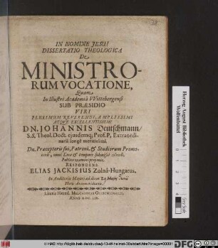 Dissertatio Theologica De Ministrorum Vocatione