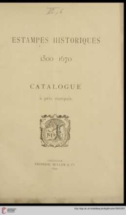 Estampes historiques 1500-1670 : catalogue à prix marqués
