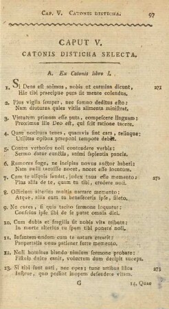 Caput V. Catonis Disticha Selecta