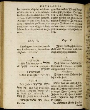 Cap. V. Catalogum continet omnium Rabbinorum, secundum Alphabeti seriem. Cap. V. Ist wie ein Register/ in welchem alle Rabbinen nach dem Alphabeth erzehlt werden.