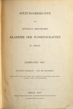 Sitzungsberichte der Preussischen Akademie der Wissenschaften zu Berlin. 1887,2