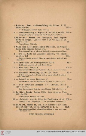 Italienische Schule. Kupferstiche, Radierungen, Holzschnitte etc. Nr. 1-289